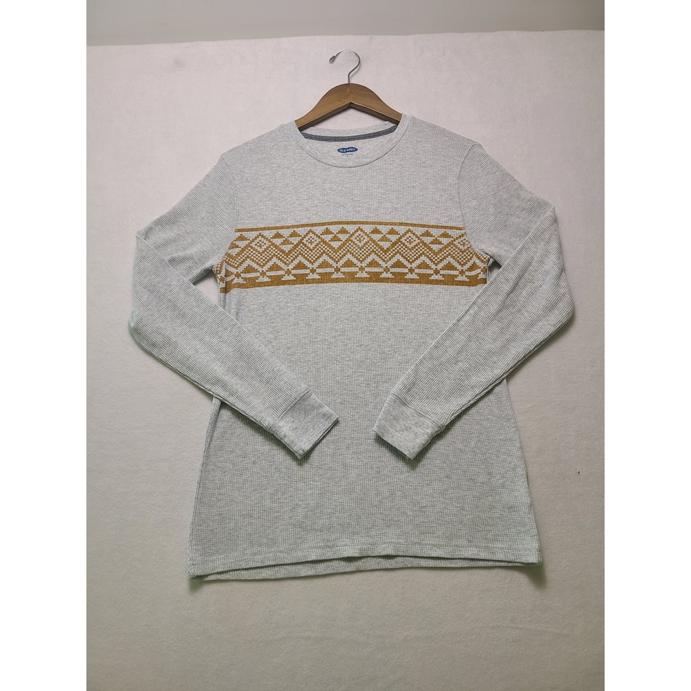 Old Navy Sm Thermal Shirt Aztec Geometric Gray Mustard Long Sleeve Waffle Cozy